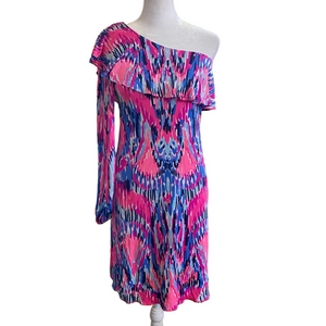 Lilly Pulitzer Amante Silk Jersey Dress "Free Spirit" pattern Pink Purple